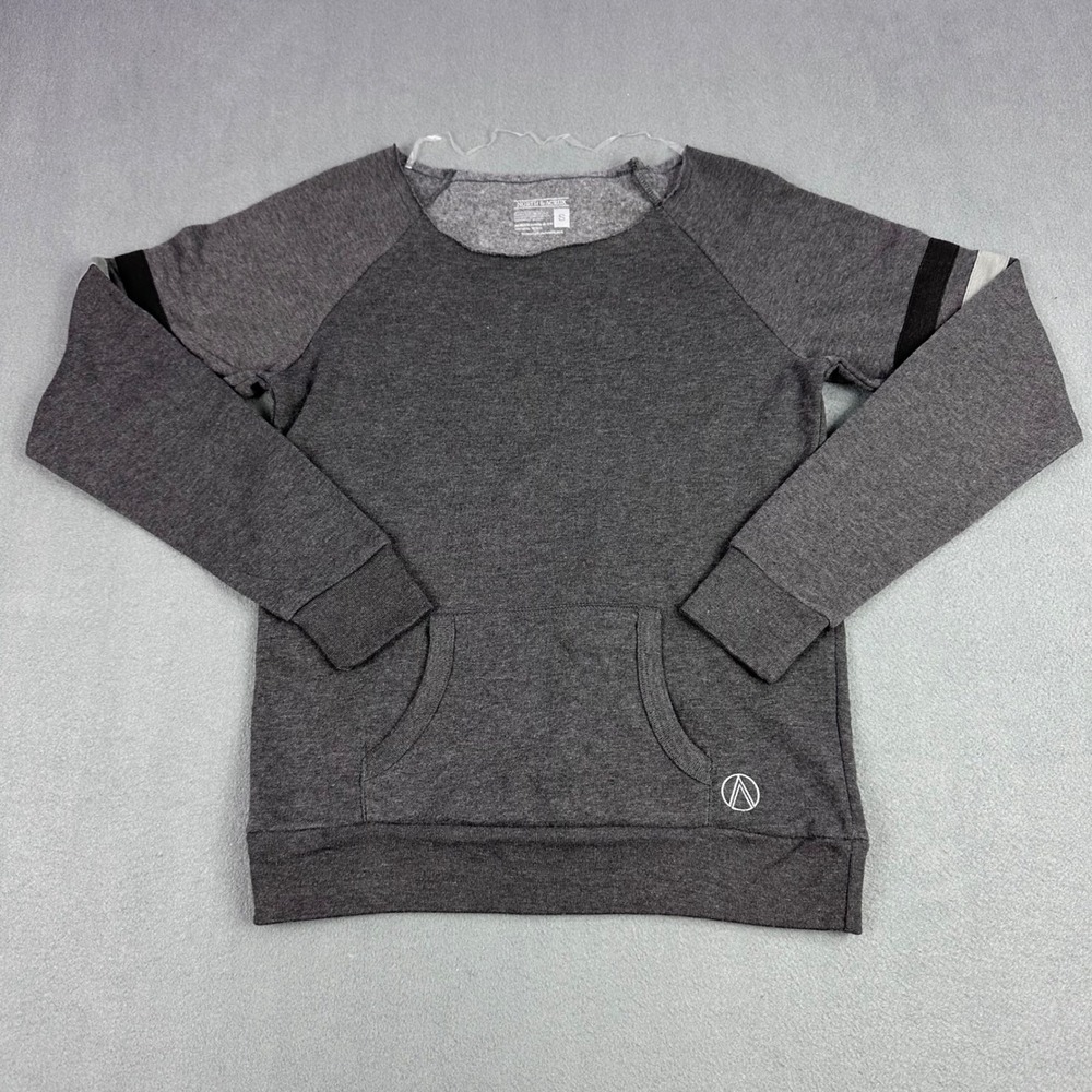 North & Acrux Womens Small Gray Raglan Sleeve Fleece Sweatshirt Stripe Accent